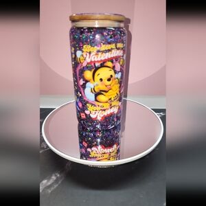 Valentine's Winnie the Pooh Believe Me You're My Honey 16oz with glitter lid.
